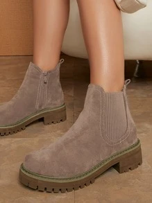 Low Block Heel Chelsea Boots - Mocha Brown - View 3