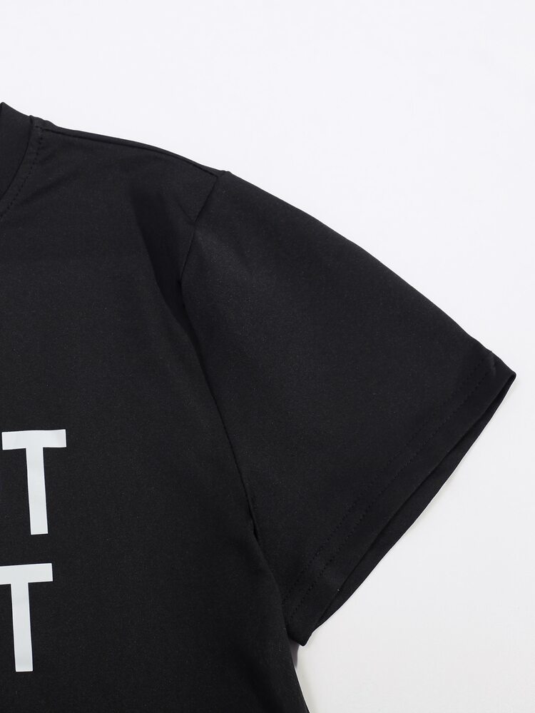 SHEIN Niñas Camiseta con estampado de slogan y dibujos animados - Negro - Añade 4
