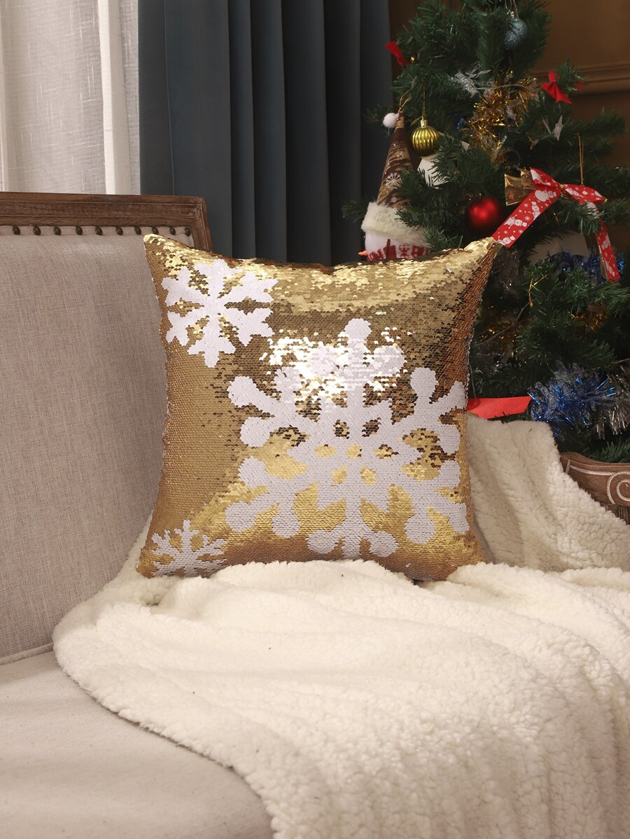 Sequin Decor Snowflake Pattern Cushion Cover Without Filler - Multicolor - View 1