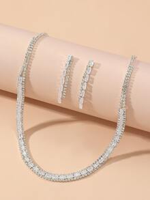 3pcs Rhinestone Decor Jewelry Set - Silver - View 2