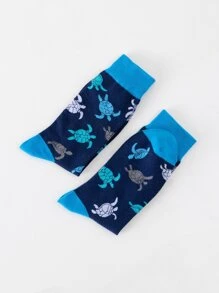 Men Turtle Pattern Crew Socks - Multicolor - View 3