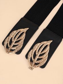 波西米亚风时尚对称叶扣弹性腰带，适合外套和连衣裙，万圣节夏季、学校秋季、秋季、万圣节 - 黑色 - 查看 3