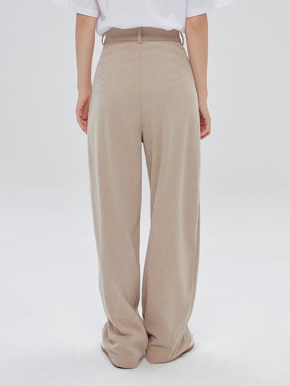 High Waist Plicated Detail Corduroy Pants,Teacher Pants
