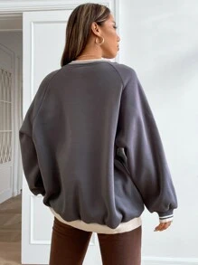 SHEIN Unity Áo chui đầu In chữ và ô tô Contrast Piping Sọc trang trí Tay Raglan - Màu xám đen - Xem 2