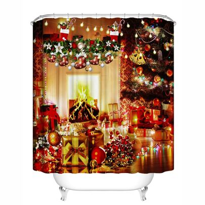Christmas Stocking Print Waterproof Shower Curtain