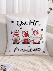 1入聖誕侏儒和標語圖案坐墊套,不含填充物 - 白色 - 查看 6