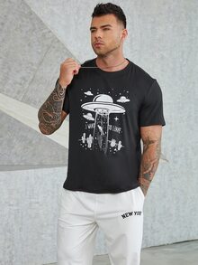 Manfinity Men Plus Cartoon And Letter Graphic Tee - Black - View 4