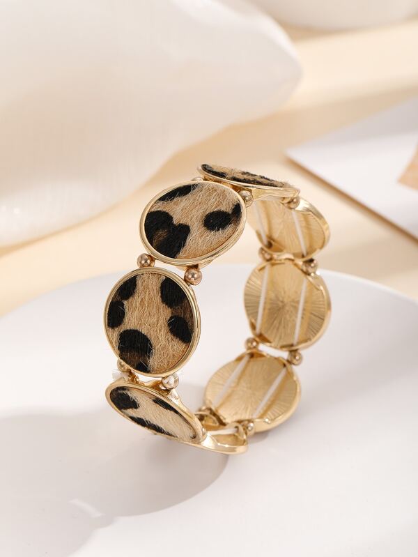 1pc Fashionable Leopard Print Elastic Bracelet, Practical For Daily Wear Or Party Gifts