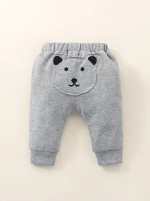 Newborn Baby Boy Cartoon Patched Joggers - Grey - View 1