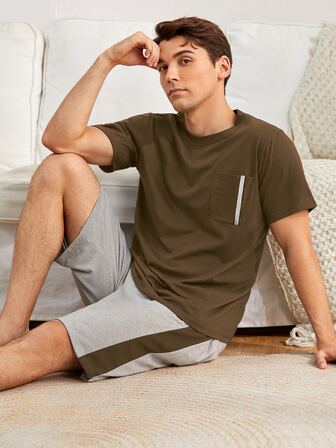 Guys Pocket Front Tee With Shorts PJ Set