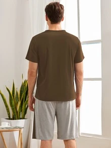 Manfinity Underwear&Sleepwear Basics Men Pocket Front Tee With Shorts PJ Set / Pajama Set - Multicolor - View 2