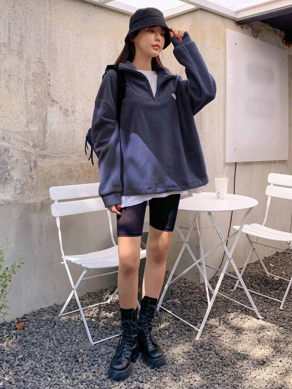 Patched Detail Drawstring Hem Drop Shoulder Fleece Pullover,Long Sleeve Tops,Fall Women Clothes Sweatshirt