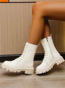 Fashion Boots Women's Boots Beige-colored Boots Women's Shoes Boots Autumn Boots High Boots Short Boots Thick Bottom Boots - Beige - View 3