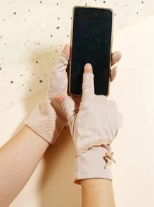 花卉圖案蝴蝶結裝飾手套 - 藕粉色 - 查看 3