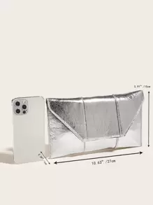 Metallic Textured Flap Chain Square Bag - Silver - View 3