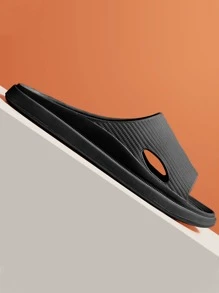 Men Lightweight Cut Out Single Band Slides - Black - View 2