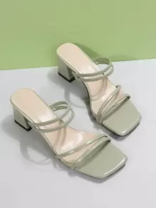 女士新款仿皮系带拖鞋，夏季粗跟韩版露趾凉鞋，黑色 - 优雅 - 綠色 - 查看 6