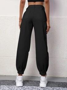 SHEIN Frenchy Jeans cargo de talle alto desgarro - Negro - Ver 3