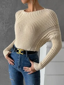 Cable Knit Eyelet Detail Drop Shoulder Jumper - Apricot - View 6