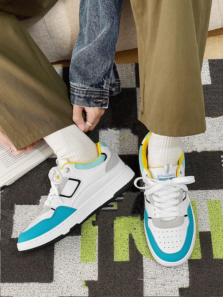 Men Color Block Lace-up Front Skate Shoes - Multicolor - View 4