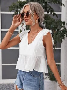 SHEIN Frenchy Top Con Peplum Y Detalle De Volantes Schiffy - Blanco - Ver 4