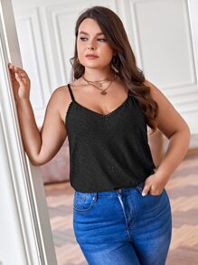 SHEIN Frenchy Plus Embroidery Mesh Cami Top - Black - View 2