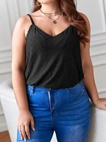 SHEIN Frenchy Plus Embroidery Mesh Cami Top - Black - View 5