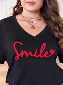 SHEIN Frenchy Áo thun Plus size Đắp vá Tim Lá thư Giải trí - màu đen - Xem 3