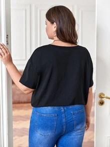 SHEIN Frenchy Áo thun Plus size Đắp vá Tim Lá thư Giải trí - màu đen - Xem 7