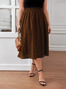 SHEIN Frenchy Plus Dalmatian Print Paper Bag Waist Skirt Spring To Summer - Coffee Brown - View 1