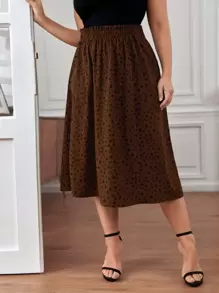SHEIN Frenchy Plus Dalmatian Print Paper Bag Waist Skirt Spring To Summer - Coffee Brown - View 6