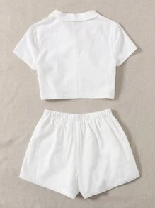 SHEIN EZwear Single Breasted Solid Shirt & Shorts Set