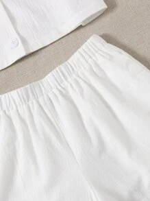 SHEIN EZwear Single Breasted Solid Shirt & Shorts Set