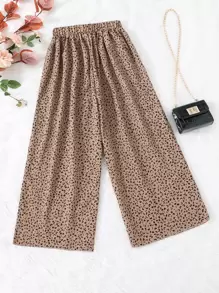 Girls Leopard Print Elastic Waist Trousers - Coffee Brown - View 2