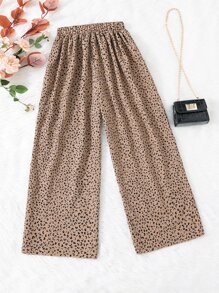 Girls Leopard Print Elastic Waist Trousers - Coffee Brown - View 3