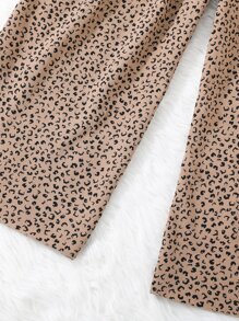 Girls Leopard Print Elastic Waist Trousers - Coffee Brown - View 5