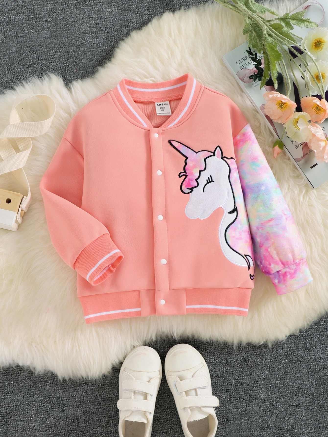 Toddler Girls Tie Dye Unicorn Print Varsity Jacket SHEIN USA