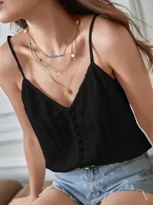 SHEIN Frenchy Solid Cable Knit Cami Top Black Summer