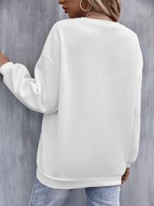 SHEIN LUNE Quần áo thể thao nữ Tim Slogan Giải trí - trắng - Xem 2