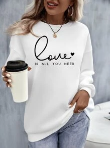 SHEIN LUNE Quần áo thể thao nữ Tim Slogan Giải trí - trắng - Xem 3