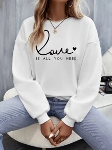 SHEIN LUNE Quần áo thể thao nữ Tim Slogan Giải trí - trắng - Xem 6