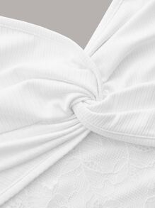 SHEIN ICON 前扭結蕾絲拼接吊帶上衣 - 白色 - 查看 4