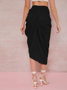 Silquee Falda mediano ajustada de muslo alto con fruncido - Negro - Ver 2