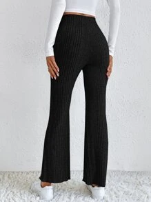 SHEIN Frenchy Quần nữ Gân đan màu trơn Giải trí - màu đen - Xem 2