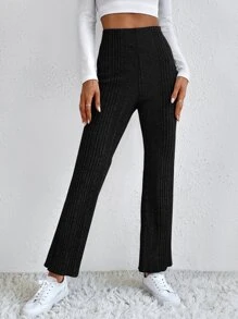 SHEIN Frenchy Quần nữ Gân đan màu trơn Giải trí - màu đen - Xem 3