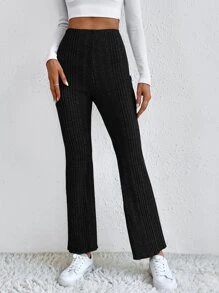 SHEIN Frenchy Quần nữ Gân đan màu trơn Giải trí - màu đen - Xem 4