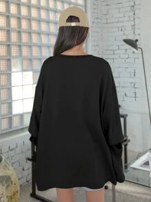 DAZY Schulterfreies Ausschnitt T-Shirt, Langarm Damen Tops für den Herbst - Schwarz - Übersicht 2