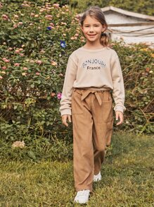 Girls Letter Graphic Pullover - Khaki - View 5