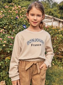 Girls Letter Graphic Pullover - Khaki - View 1