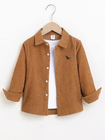 SHEIN Young Boy Dinosaur Embroidered Shirt Without Tee